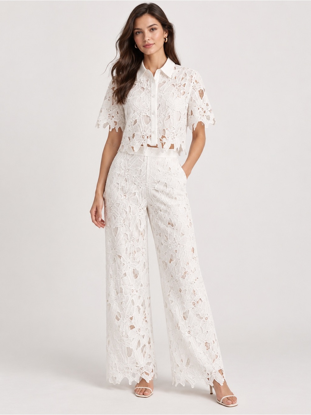 288 Cutout Lace Short Sleeve Top & Pants Set